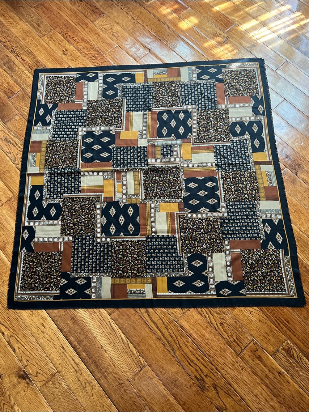 Nordstrom Scarf Square Shawl with Geometric Print in Black, Brown and Tan